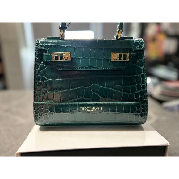 Teddy Blake Kim 9" Satchel – Rare Bottiglia Green Croc, Gold Hardware- NWT!!! - Picture 2 of 9